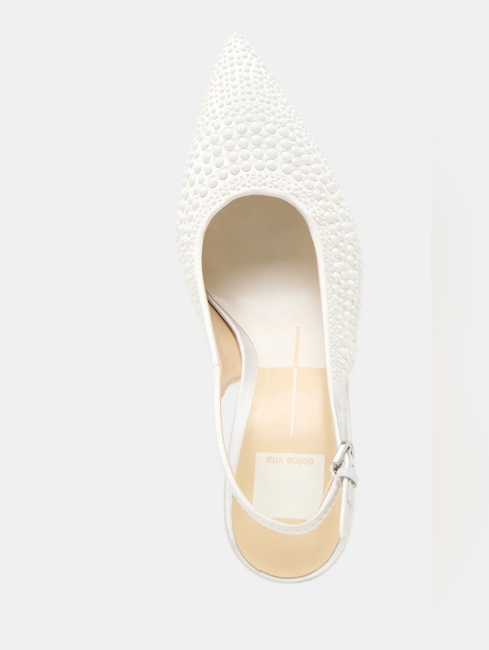 White Embellished Pointed Slingback Pump - Women